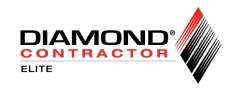 Logo with the text "Diamond Contractor Elite" and a stylized diamond shape featuring red and black gradient lines on the right.