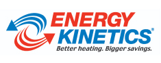 Logo of Energy Kinetics featuring blue and red arrows forming a circle, with the text "Energy Kinetics" and the slogan "Better heating. Bigger savings." written below.