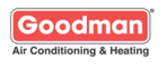 Logo of Goodman Air Conditioning & Heating, with "Goodman" in white text on a red background, and "Air Conditioning & Heating" in black text below.