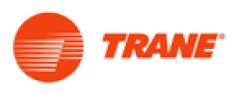 Logo featuring an orange circle with horizontal lines next to the word "Trane" in bold orange letters.