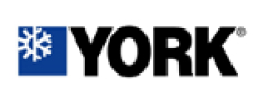 Logo of the brand YORK with a blue square containing a white snowflake on the left.