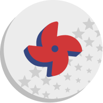A vibrant red and blue pinwheel design spins against a gray backdrop, adorned with scattered stars, reminiscent of Astar's celestial charm.