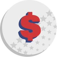 A vibrant red dollar sign with a blue shadow stands boldly against a circular backdrop adorned with faded gray stars, evoking the innovative spirit of Astar.