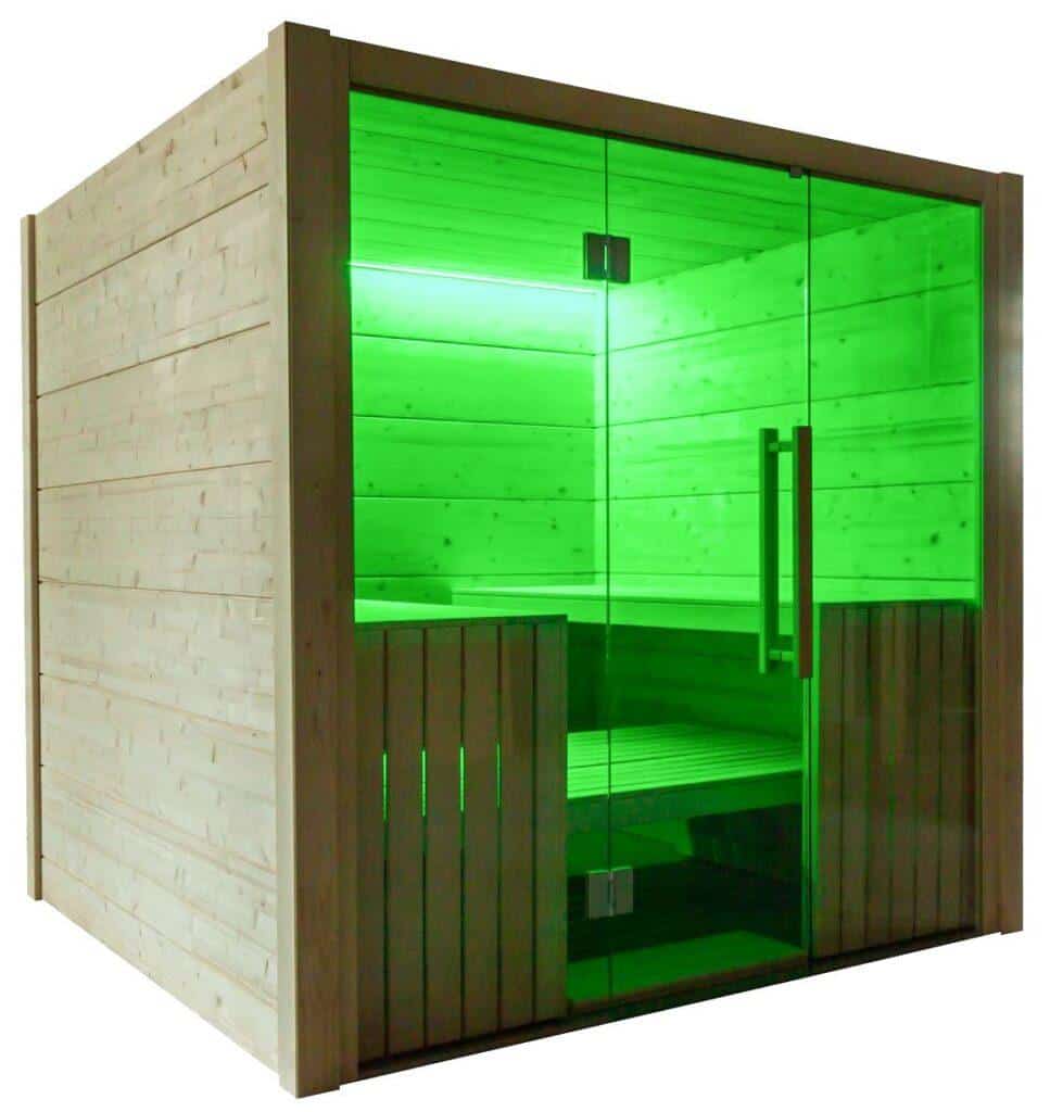Sauna Olympus di Harvia: design spazioso ed elegante, materiali di alta qualità e dettagli ergonomici per un’esperienza di relax esclusiva e professionale.