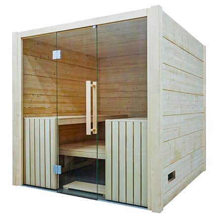 Sauna Olympus di Harvia: design spazioso ed elegante, materiali di alta qualità e dettagli ergonomici per un’esperienza di relax esclusiva e professionale.
