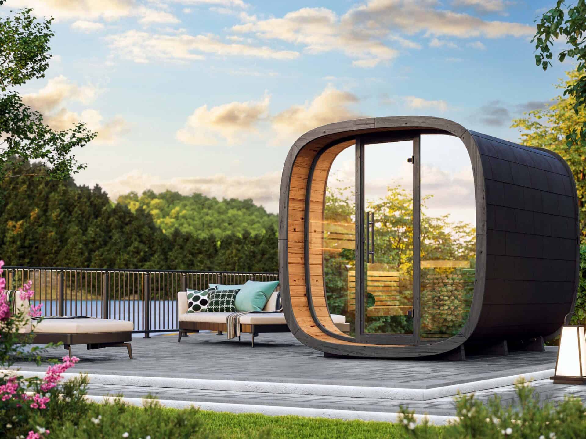 Sauna Round Cube con vetro a specchio