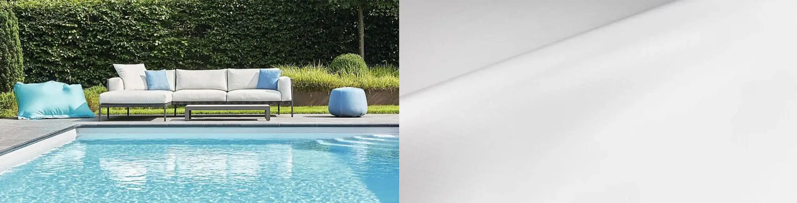 Piscina interrata con rivestimento in PVC armato bianco, elegante e luminoso