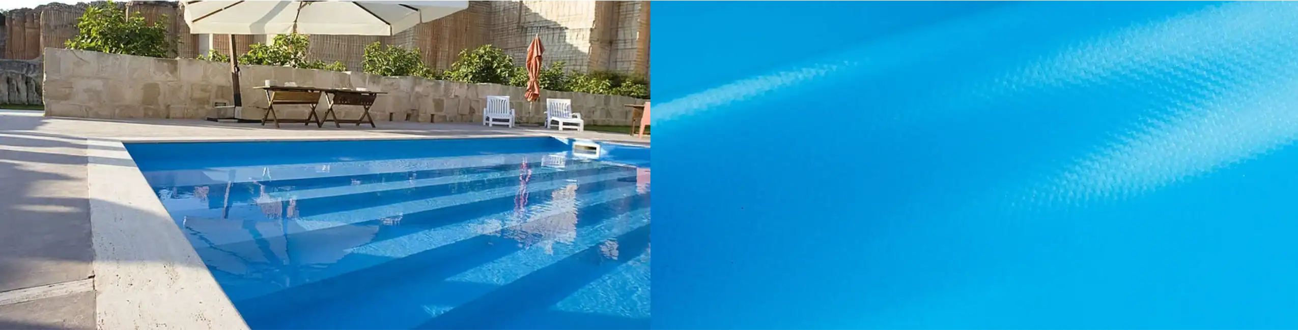 Piscina interrata con gradini e rivestimento in PVC armato blu adriatico, resistente ed elegante