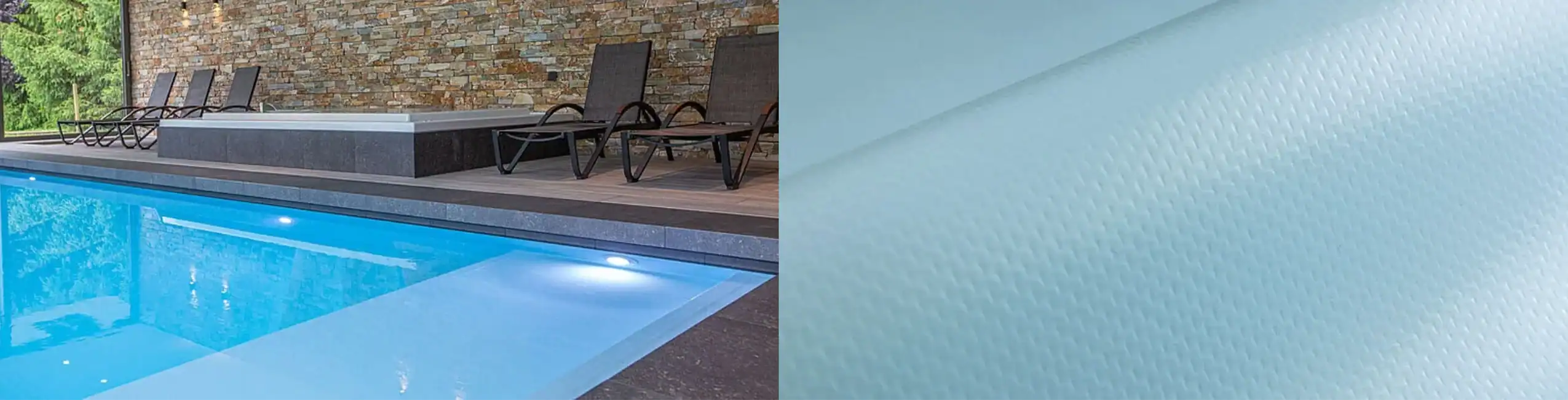 Piscina interrata con rivestimento in PVC armato azzurro, brillante e resistente