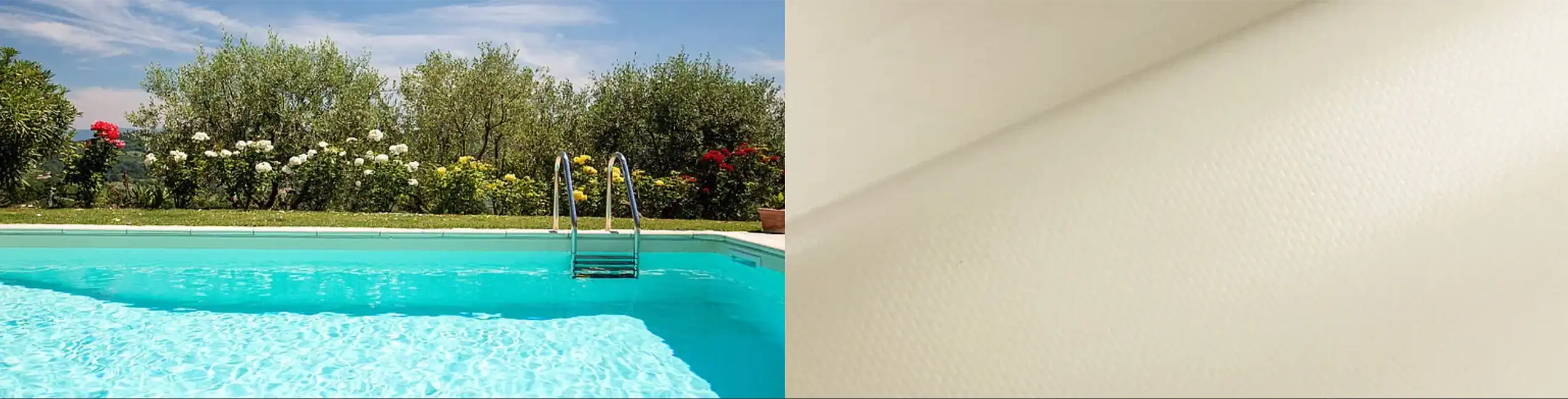 Piscina interrata con rivestimento in PVC armato sabbia, elegante e naturale
