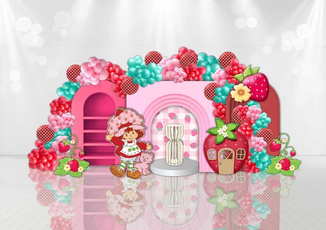 Balloons Arch estive balloon and backdrop setup featuring a Gingerbread Man theme