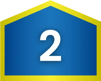A white number 2 is centered on a blue pentagon-shaped background with a yellow border, representing step two in the HVAC financing process.