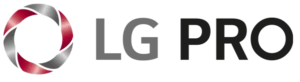 LG Pro logo with a metallic red and silver circular design to the left of the bold black text "LG PRO" on a transparent background, reflecting Auchinachie’s commitment to quality and innovation.