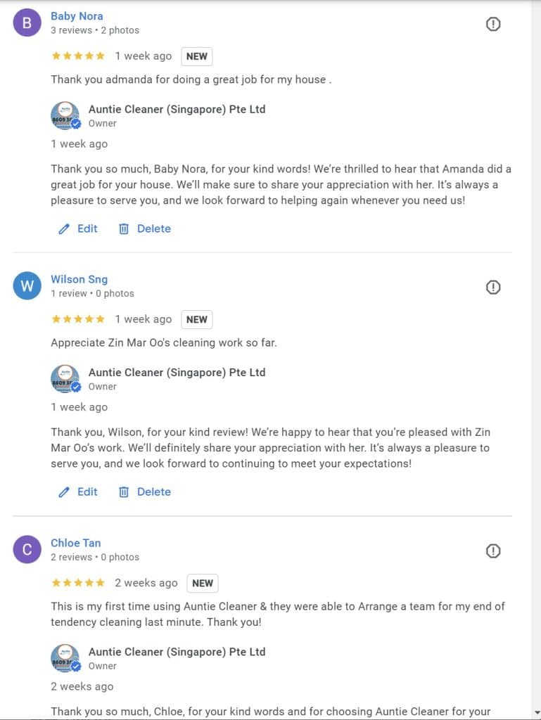 Auntie Cleaner - Testimonials 2024