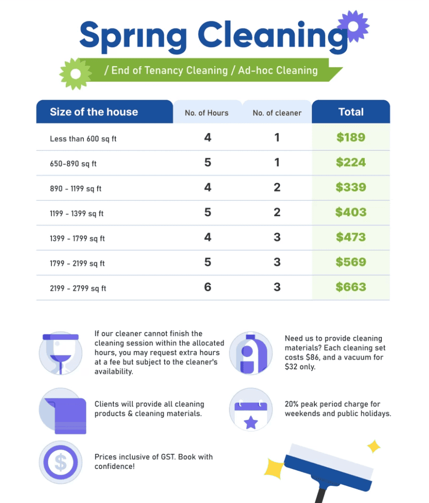 Auntie Cleaner Spring Cleaning Rates in Singapore
