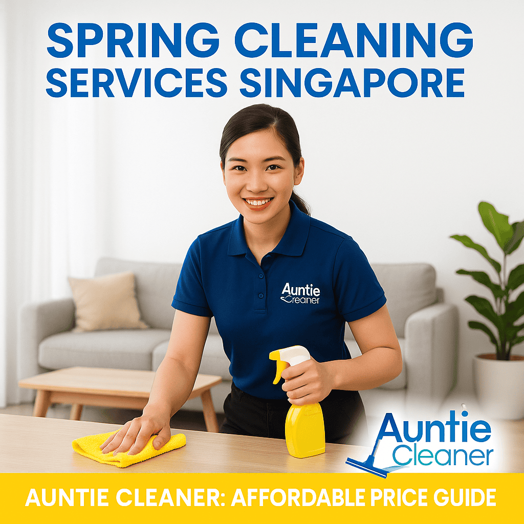 Auntie Cleaner part-time maid providing spring cleaning services in a modern Singapore home. Affordable price guide with trusted Myanmar helpers.