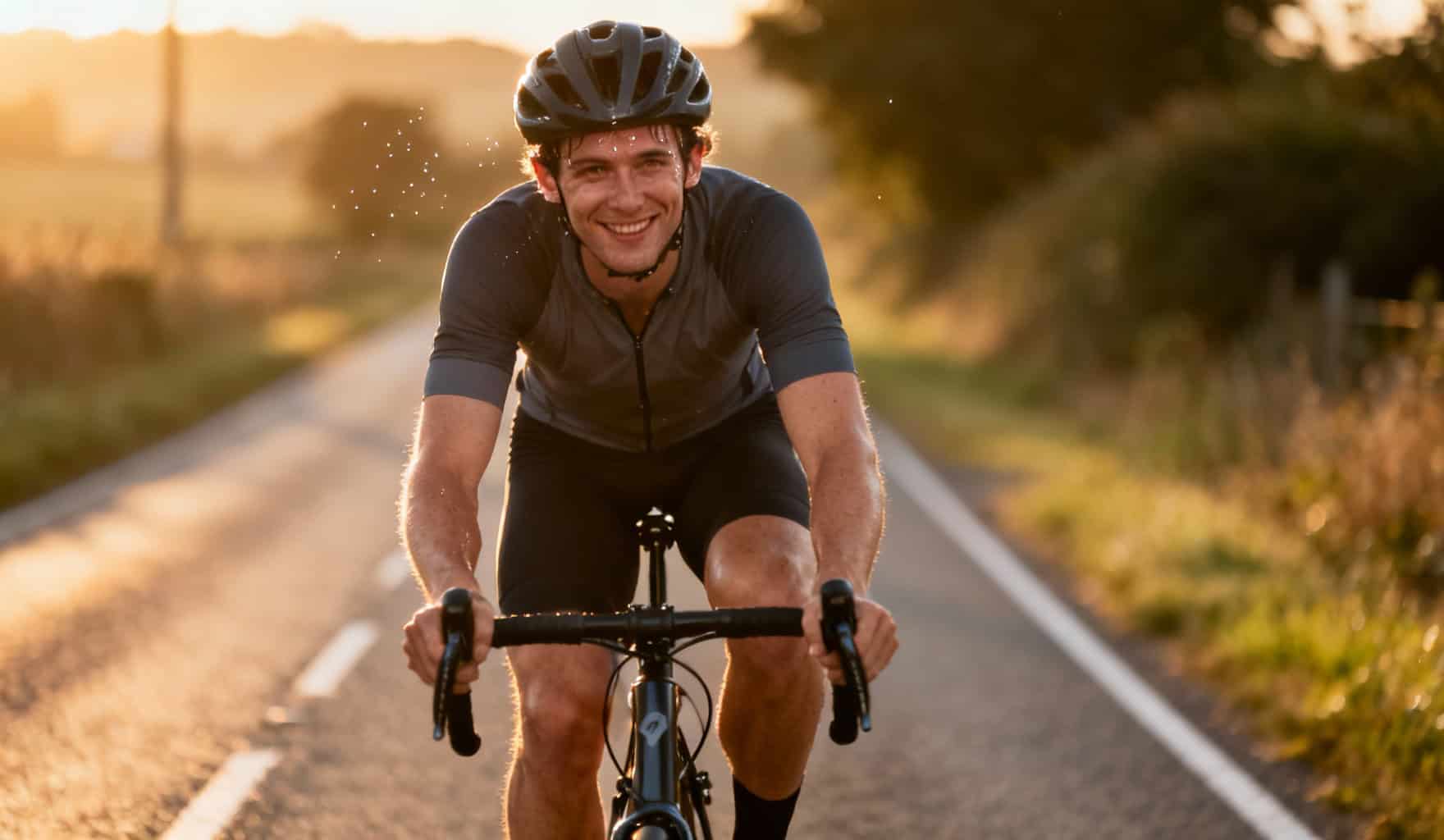 Cycliste en entrainement sur route