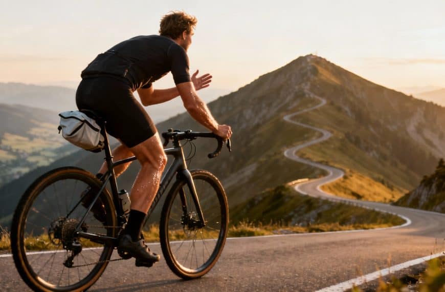 Cycliste seul montant un col alpin