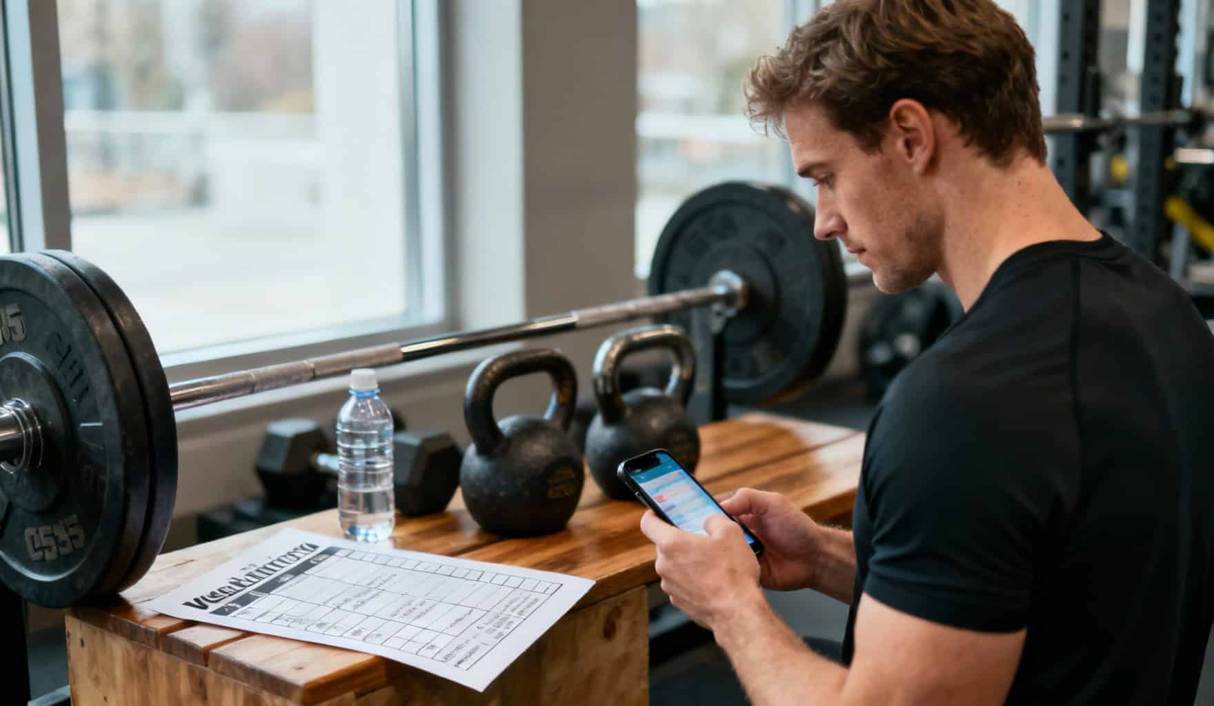 Athlète en salle planifiant sa semaine d'entrainement