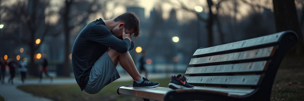 Coureur pensif sur banc