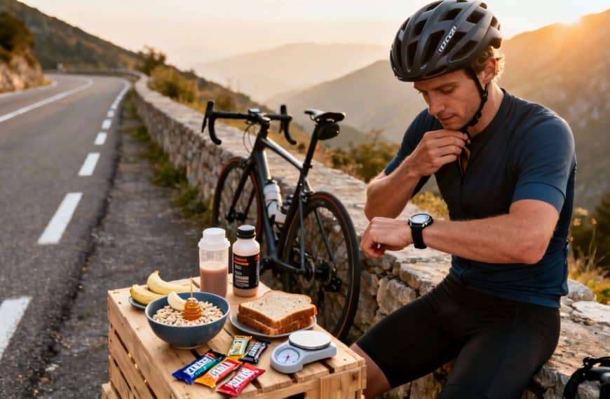 Cycliste au ravitaillement sur route