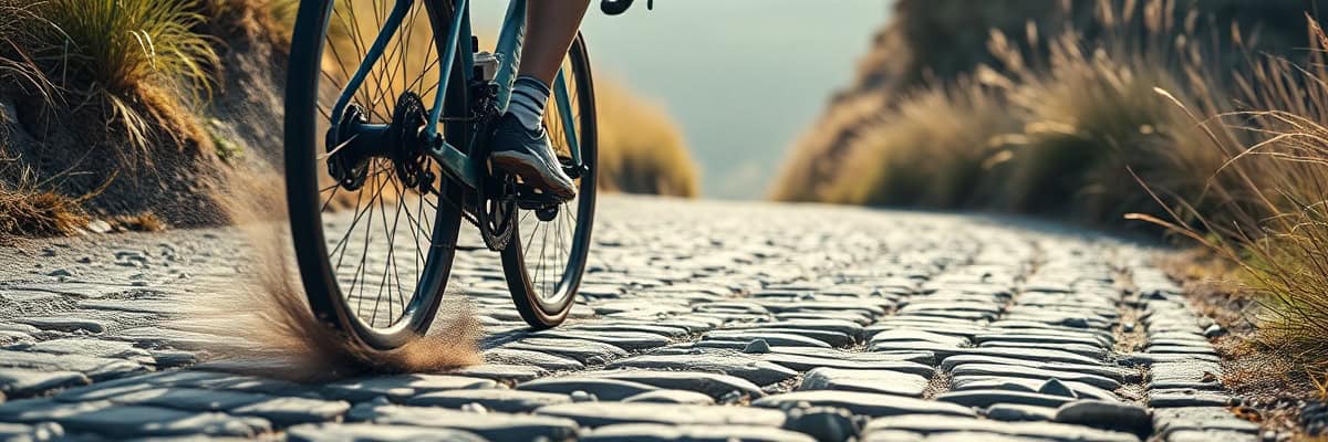 Cycliste montée pavés