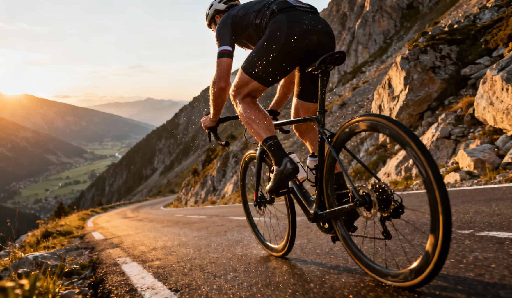 Cycliste puissant en montée alpine