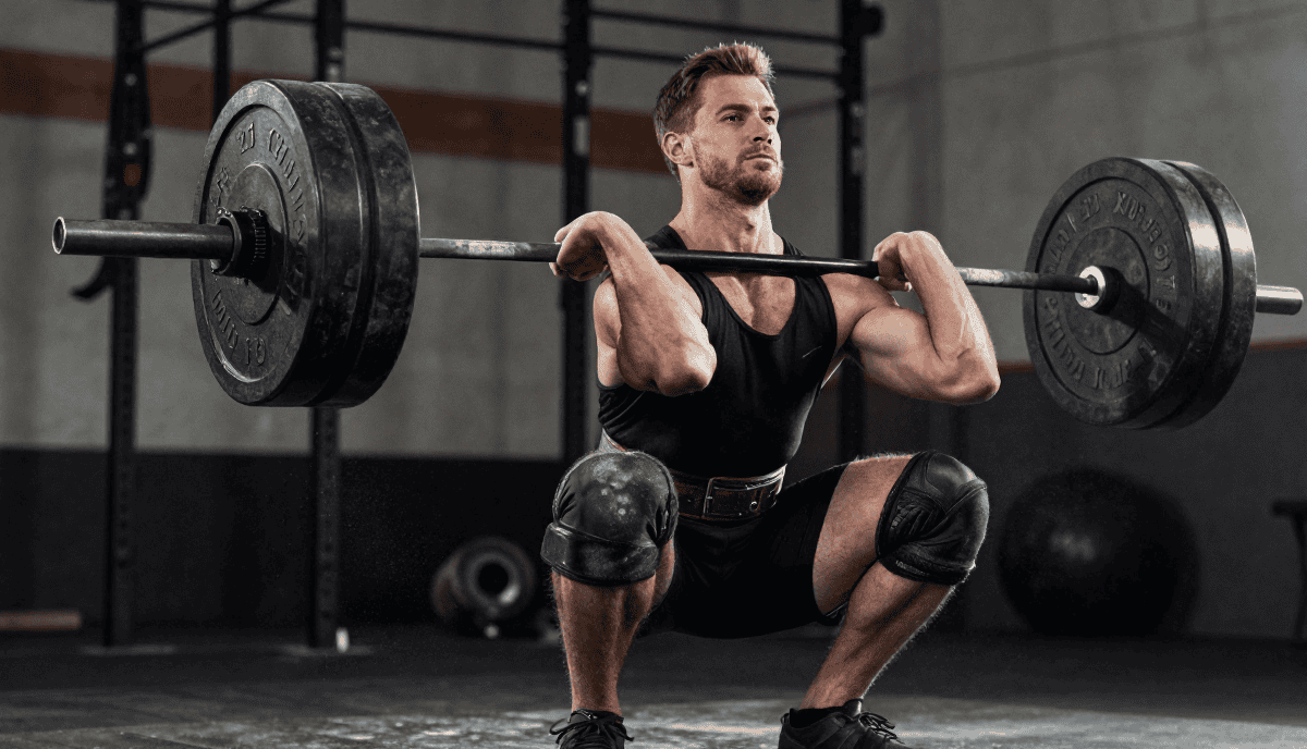 powerlifter en squat dans une salle de sport