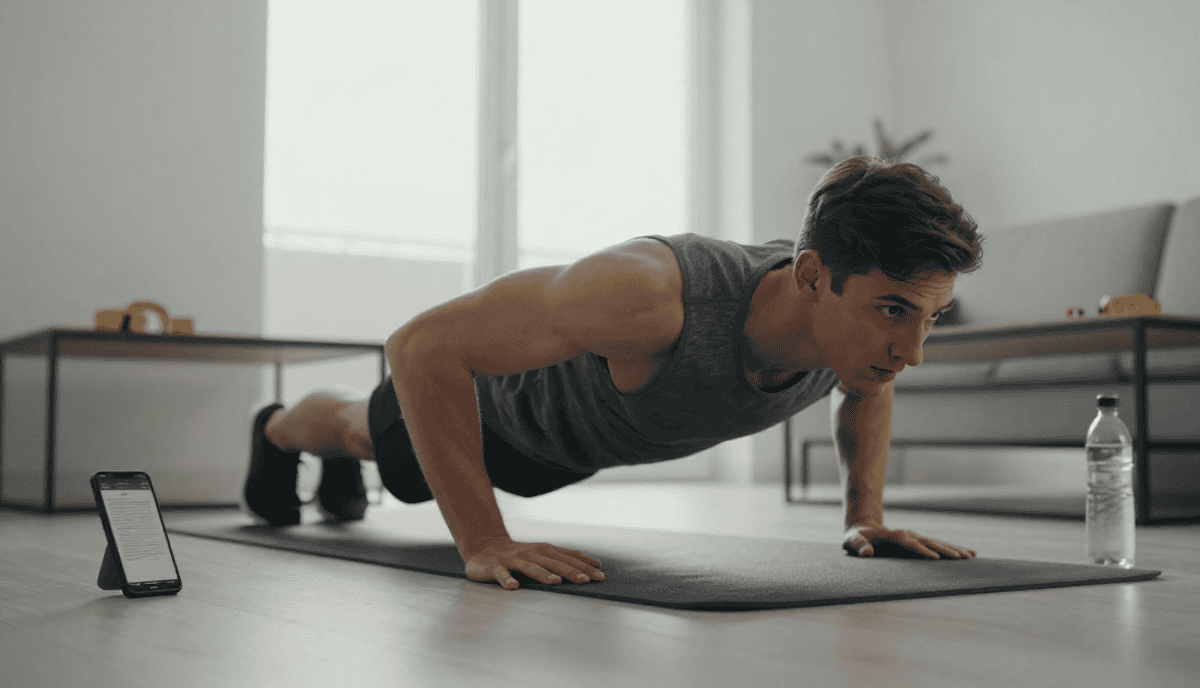 Photo d'un homme faisant des pompes à domicile.