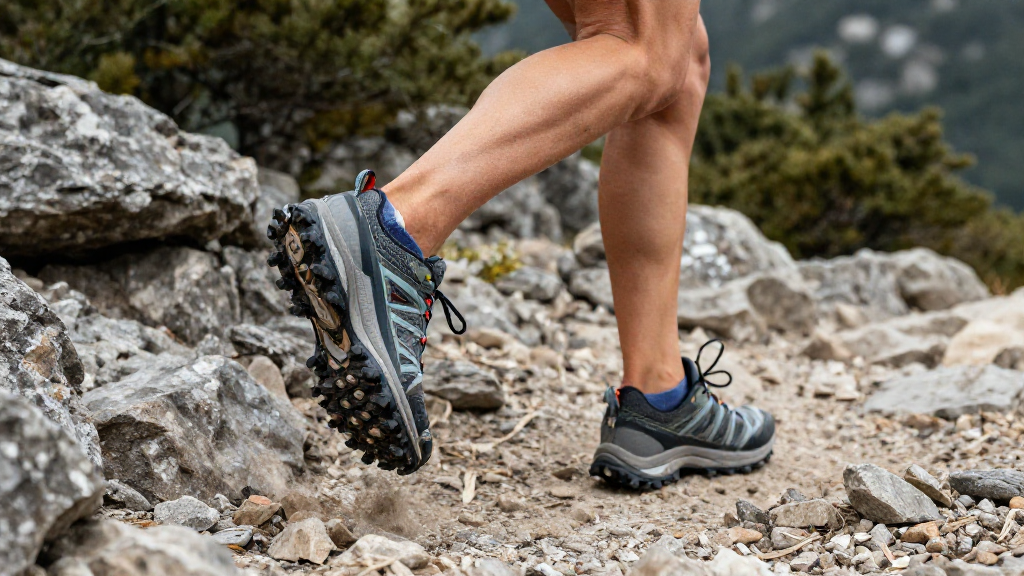 chaussures trail femme sur sentier de montagne
