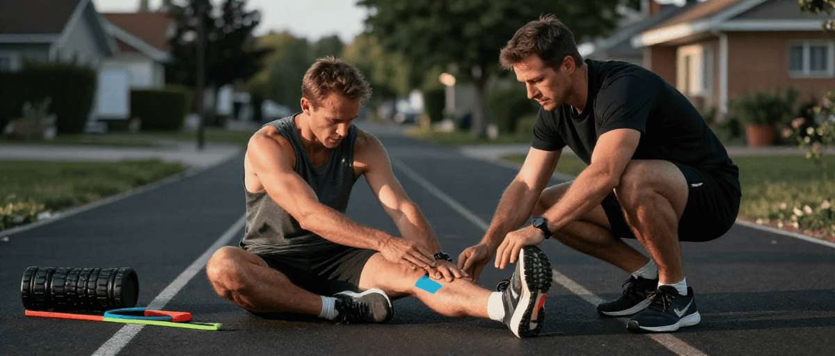 Rééducation sportive pour blessures musculaires en extérieur.