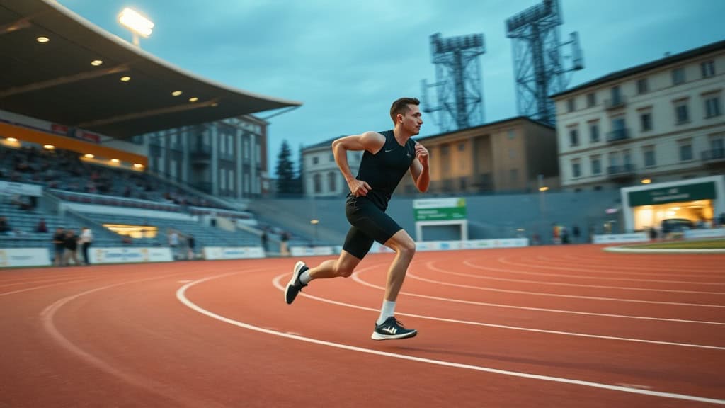 Athlète courant rapidement lors d'une compétition de sprint.