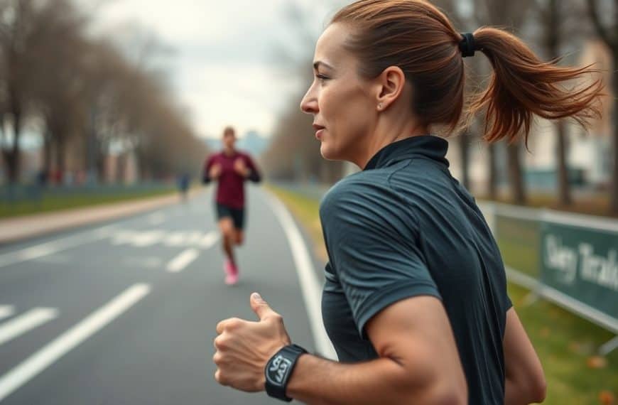 Femme courant dans un parc urbain, pratique de la course à pied pour la santé et le bien-être.
