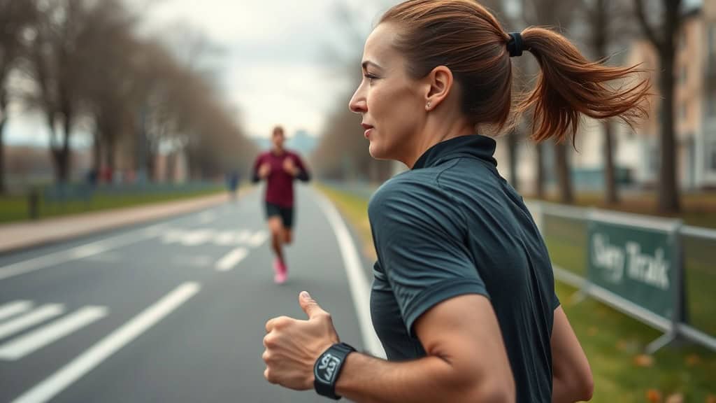 Femme courant dans un parc urbain, pratique de la course à pied pour la santé et le bien-être.