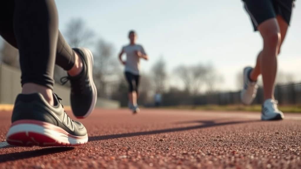 Chaussures de sport pour course à pied sur piste extérieure, adaptées pour entraînements et compétit.