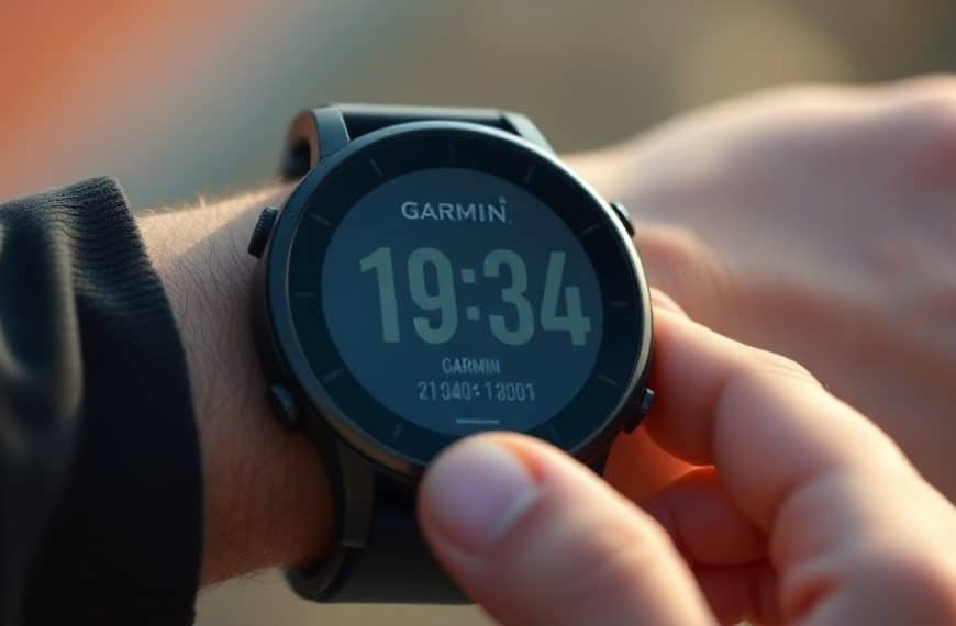 Montre connectée Garmin affichant l'heure et les données sportives, idéale pour le suivi d'activités.