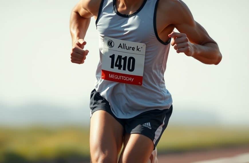 Athlète en course, portant numéro 1410, lors d'une compétition de sport.