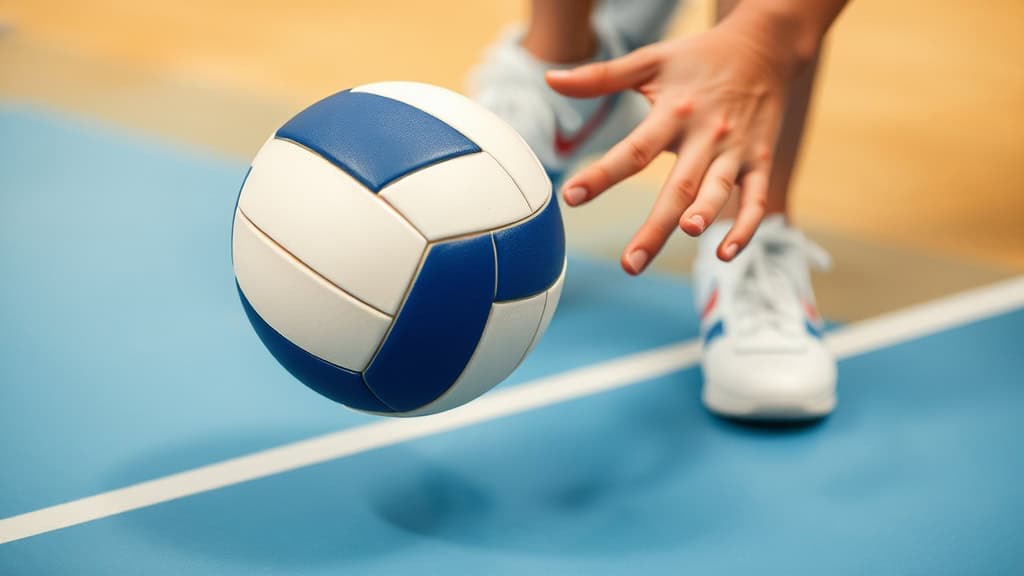 Joueur prêt à réceptionner une balle de volleyball lors d'un match.
