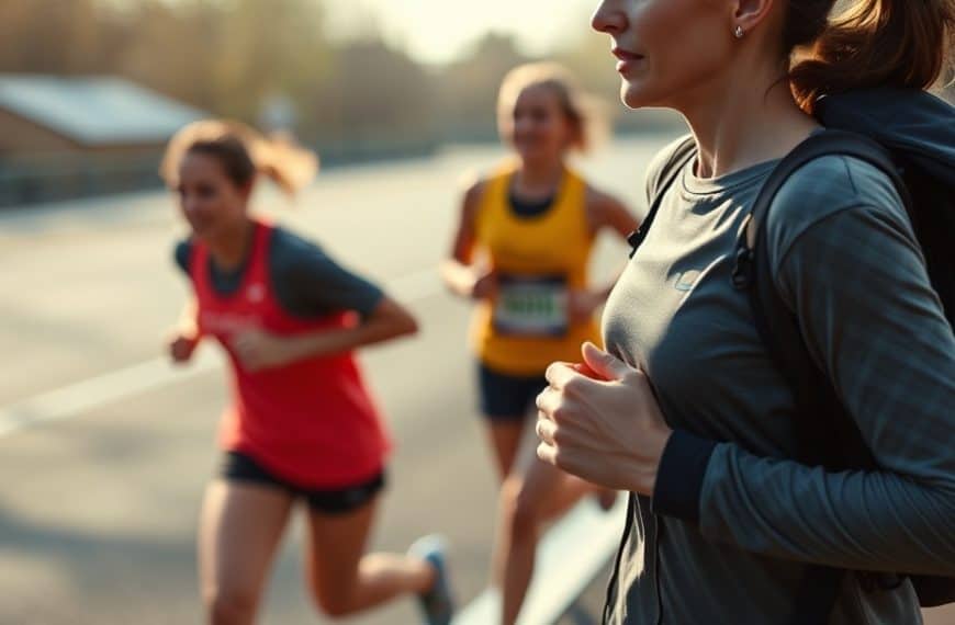 Marathon féminin en extérieur, course à pied, sport d'endurance et motivation.