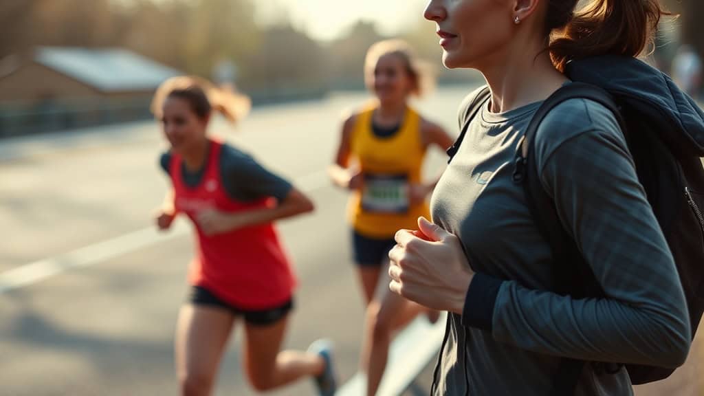 Marathon féminin en extérieur, course à pied, sport d'endurance et motivation.