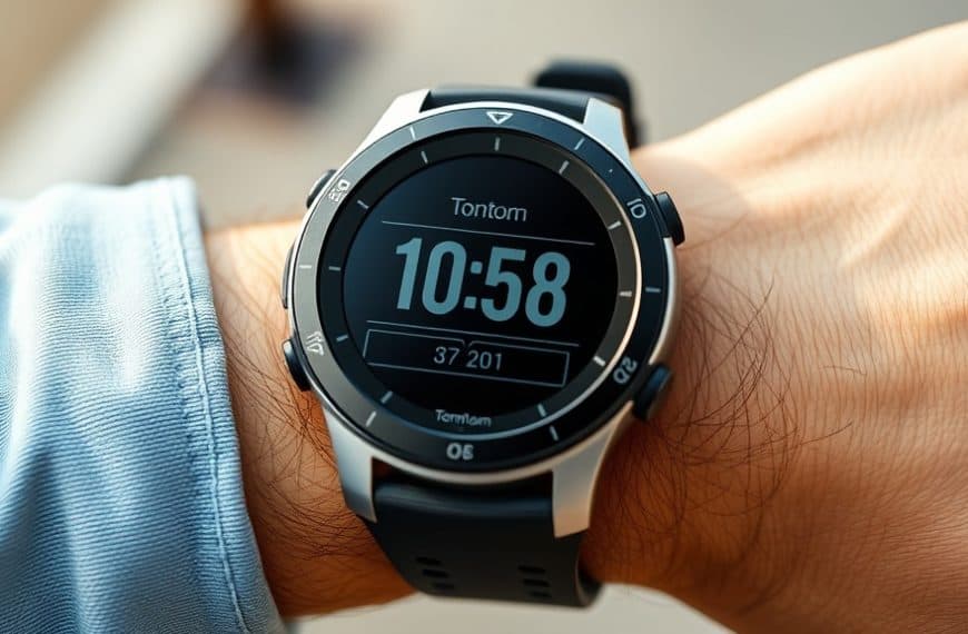 Montre connectée sportive avec écran numérique et bracelet en silicone.