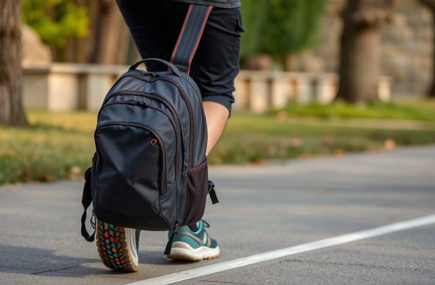 Jeune étudiant avec sac à dos dans un parc urbain.