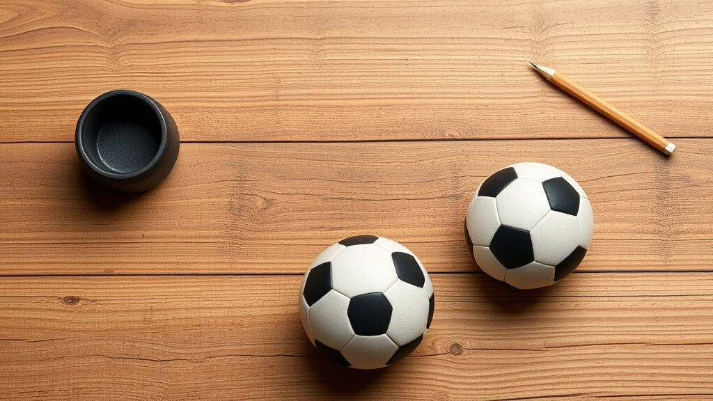 Deux ballons de football en plastique sur une surface en bois.