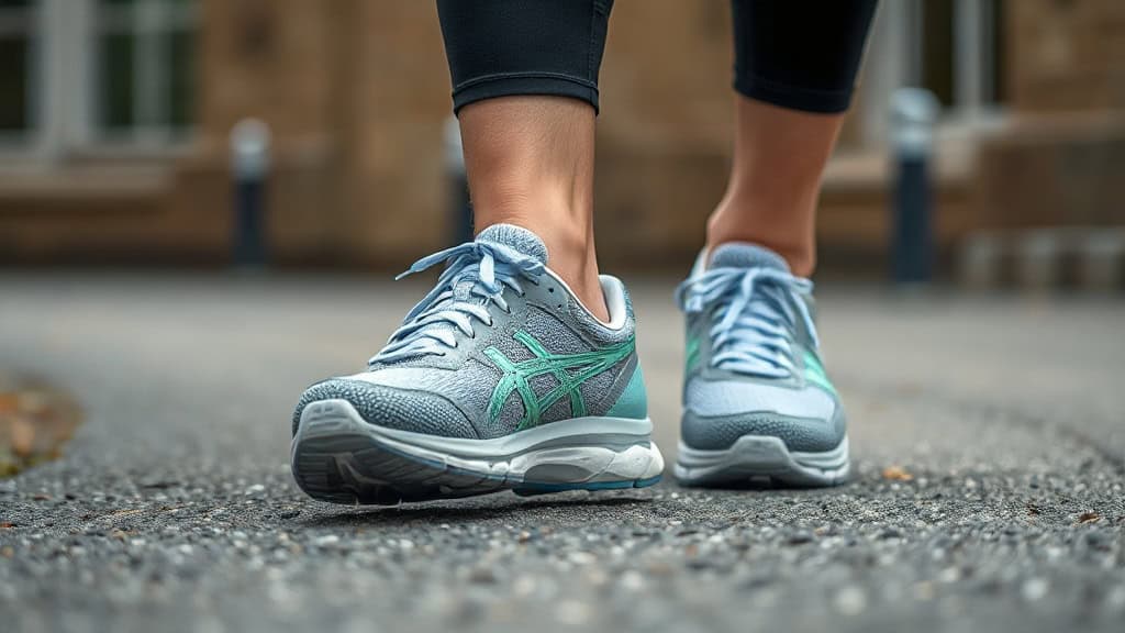 Chaussures de course pour femmes sur route pavée.