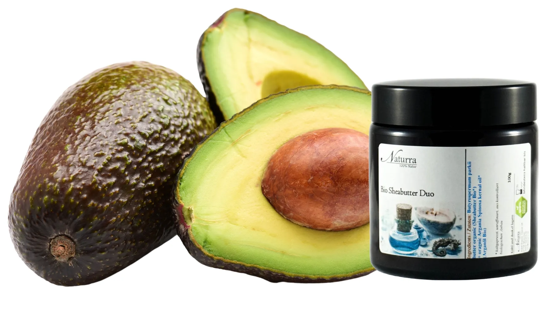 Bio Sheabutter DUO 100 g mit Avocadoöl – Nährende Sheabutter mit kaltgepresstem Avocadoöl für Haut & Haar