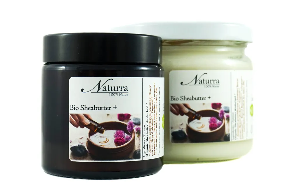 Bio Sheabutter + Duft mit ätherischen Ölen für Aromatherapie und Hautpflege in 100g & 250g Glas