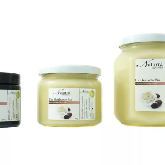 Bio Sheabutter Set mit 100g 250g und 480g Gläsern kaltgepresst unraffiniert für natürliche Hautpflege und DIY-Kosmetik