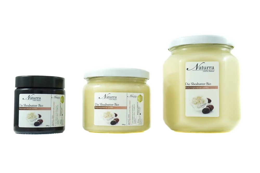 Bio Sheabutter Set mit 100g 250g und 480g Gläsern kaltgepresst unraffiniert für natürliche Hautpflege und DIY-Kosmetik