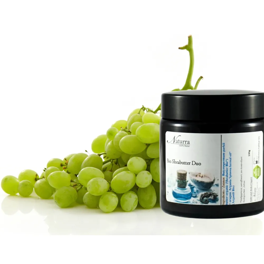 Reichhaltige Trauben-Butter mit Bio Sheabutter DUO und feinem Traubenkernöl für eine geschmeidige Haut