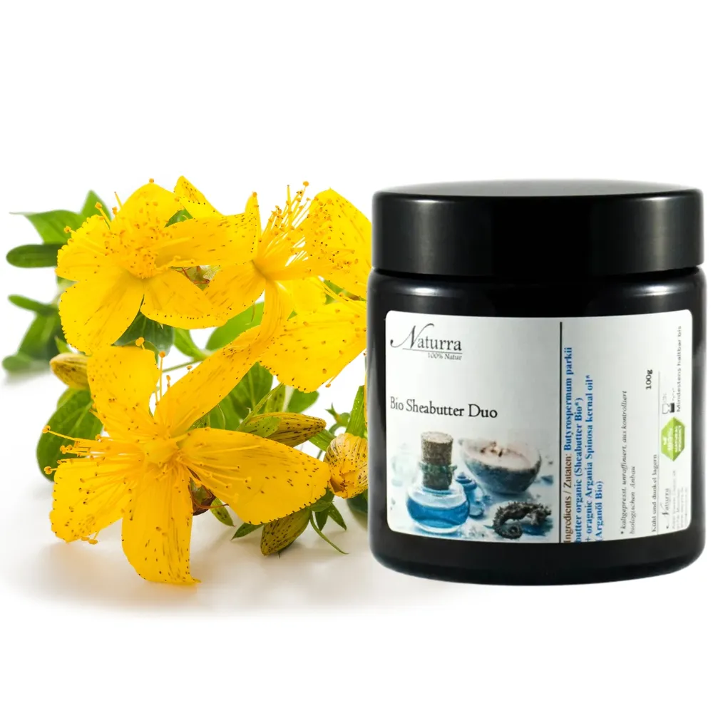 Johanniskraut – die Essenz unserer Johanniskraut-Butter Bio Sheabutter Johanniskraut Mazerat